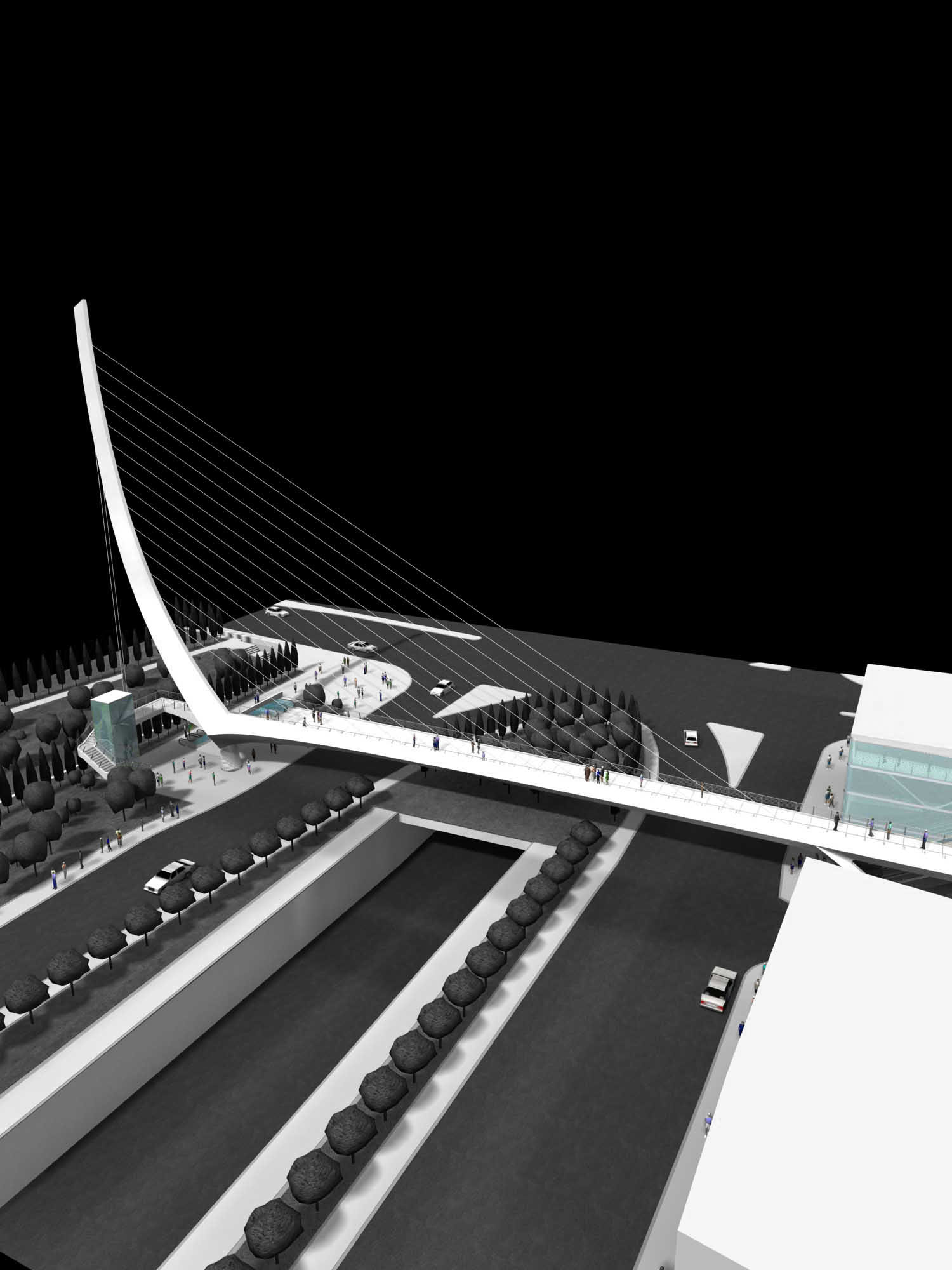3D rendering of a bridge designed by Santiago Calatrava, with detailed engineering supervised by Viinplan CEO Leandros Zeppos