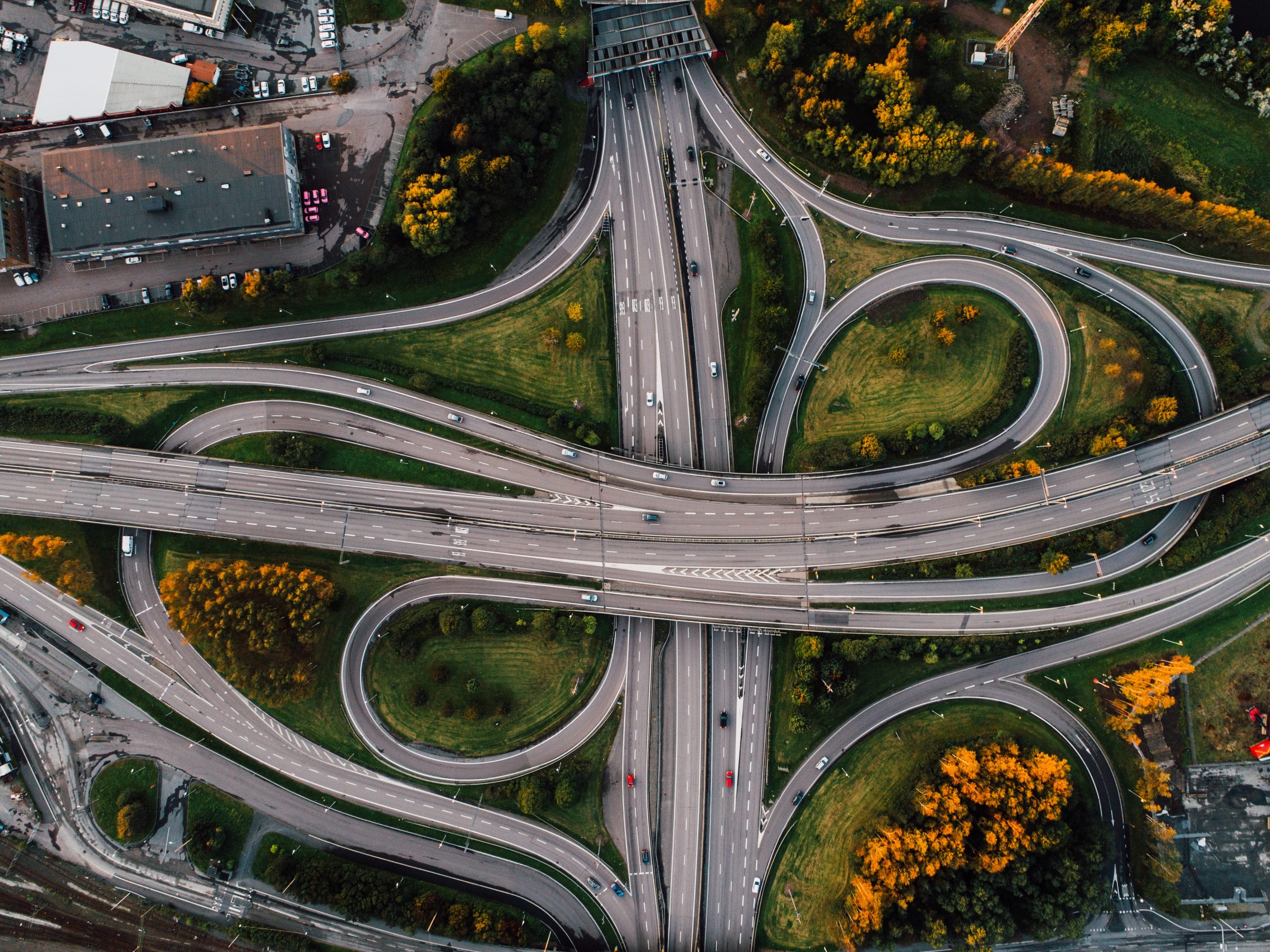 Aerial view of a highway intersection representing infrastructure projects documented with Viinplan