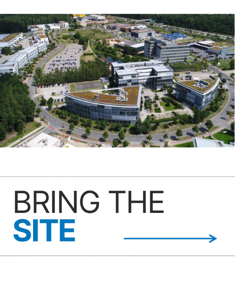 Aerial view of a building complex highlighting how engineers and architects use Viinplan to reduce site visits through better documentation