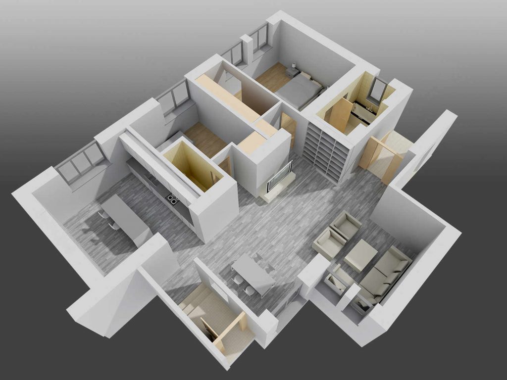 Modern apartment interior showcasing Viinplan’s 3D visualization and virtual tour capabilities for architectural projects